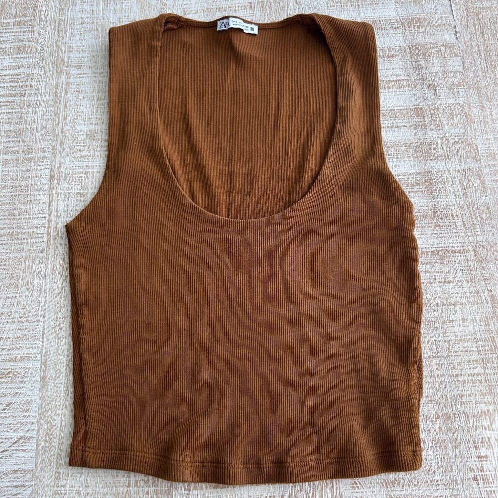Zara 100% Cotton Womens Brown Tank Top Size small